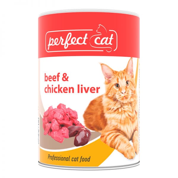 Perfect Cat Beef & Chicken Liver konservi kaķiem ar liellopu un vistas aknām 400 g